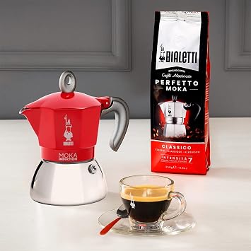 Bialetti Moka Induction Red for 6 Cups IH Compatible & Direct Flame Coffee Maker Espresso Maker Macchinetta