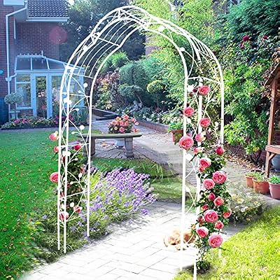 Metal Garden Arch 98.4" H Garden Arbor Trellis Climbing Plants Support Rose Arch Outdoor Lawn Wedding Party Events Archway Off White