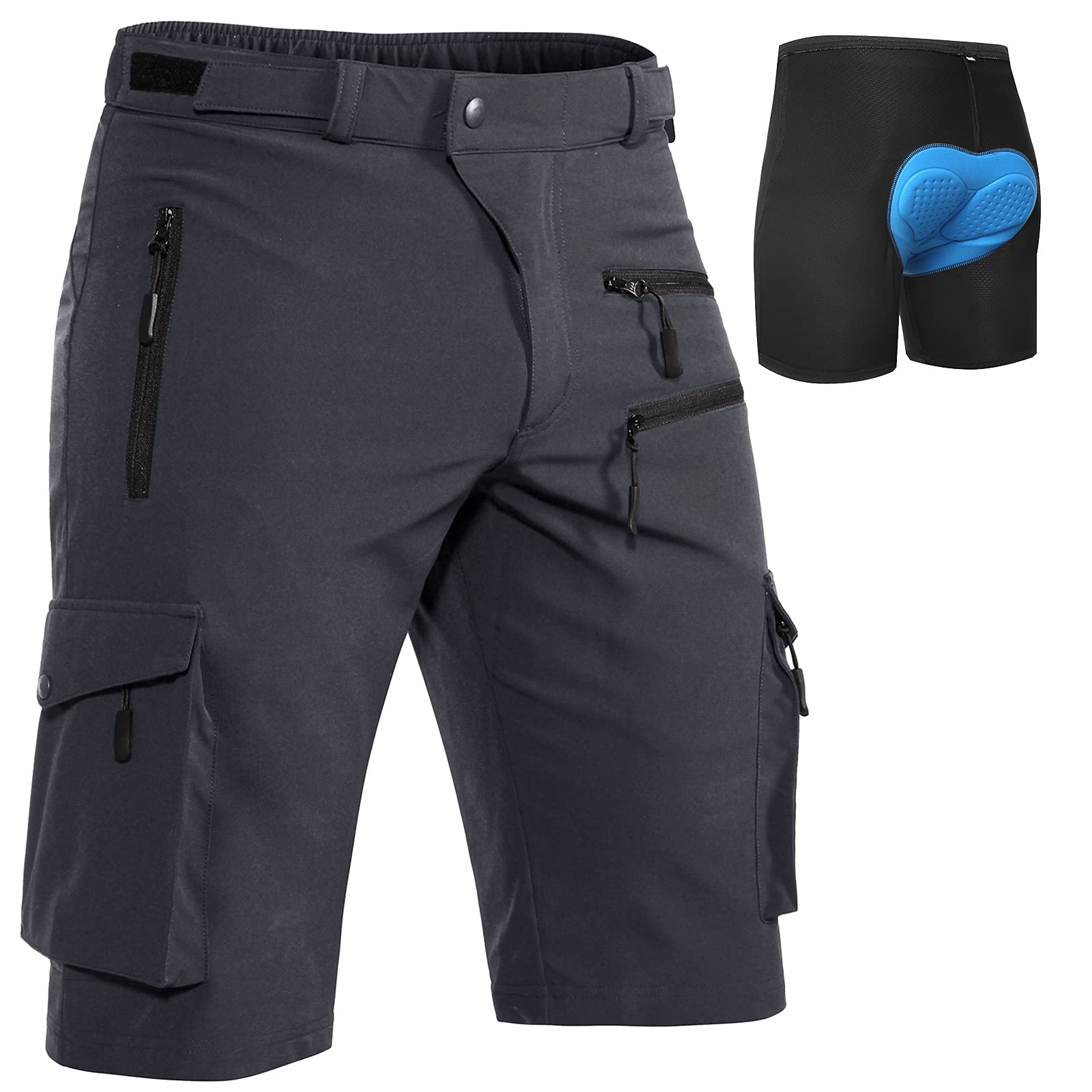 Hiauspor Pantaloni MTB da Uomo Corti da Mountain Bike Pantaloni da Ciclismo Imbottiti Corti