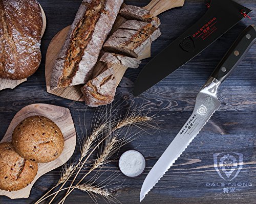 Dalstrong Serrated Offset Bread Knife - 8 Inch - Shogun Series - Deli Knife - Damascus - Aus-10V Japanese Super Steel - Bread Slicer Cutter - Slicing Knife - Vacuum Treated - G10 Handle - Sheath #TOP6