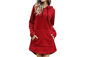 FQZWONG Cute Hooded Dress for Teen Girls Solid Color Drawstring Pocket Long...