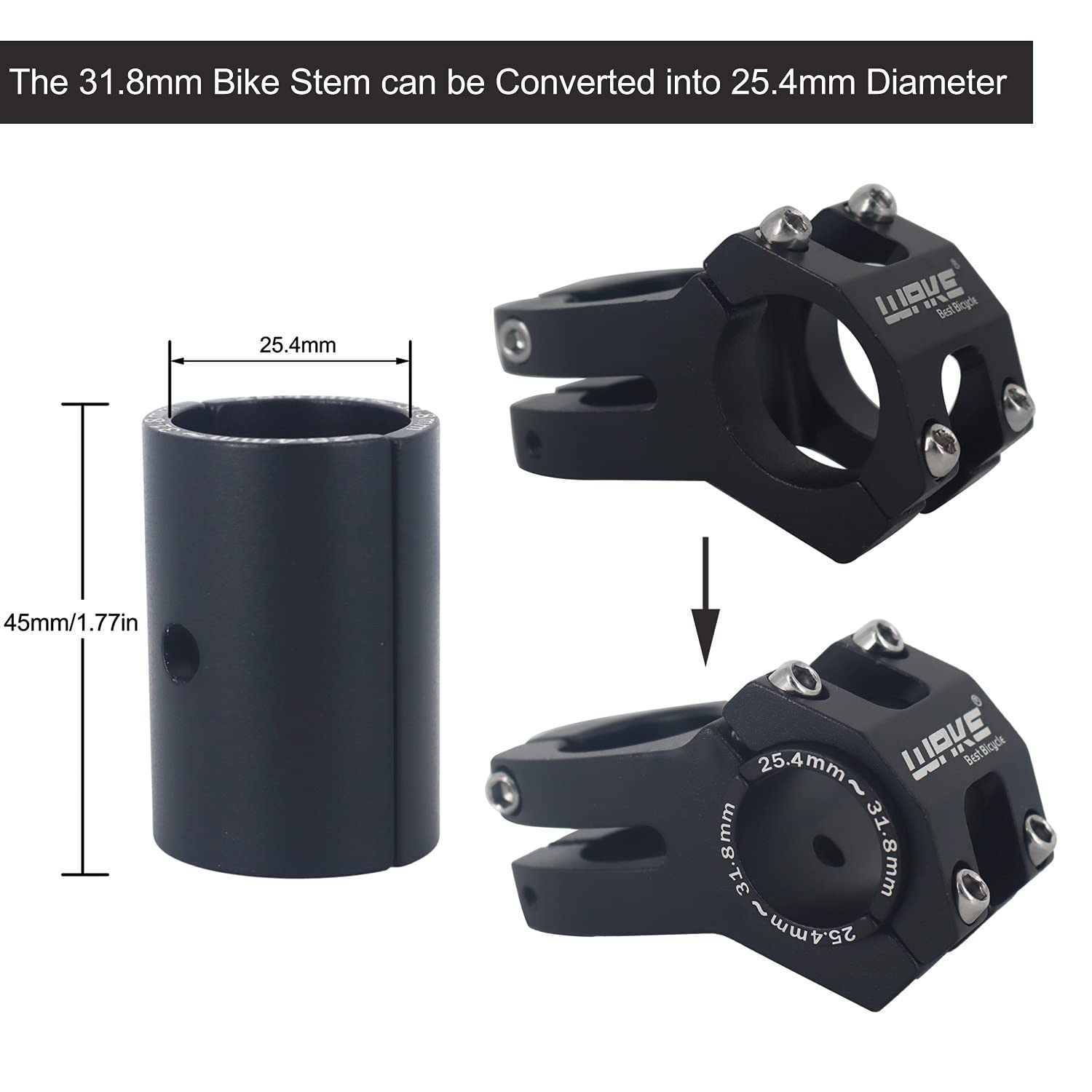4 Adattatori Manubrio Bici - Rondelle Spacer 25.4mm A 31.8mm, Lega Alluminio, Per Mountain Bike