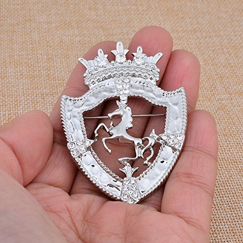 Image of Vintage Gold Tone Crown Horse Pin Brooch Retro Crystal Shield Badge Lapel Pin For Men Women