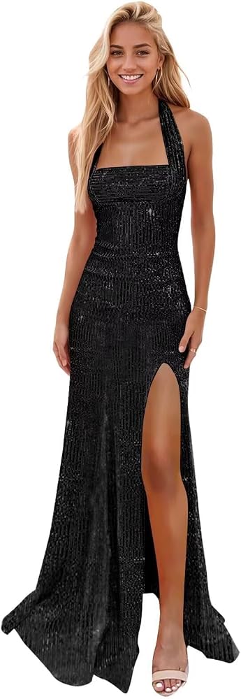 halter top prom dresses 2025 Sequin with Slit Mermaid Dresses Backless Wedding Party Dress Evening Formal Gowns Size 0 Black : Clothing, Shoes & Jewelry The stretch satin skirt Size:Pre-order 2XL Sheer Babydoll Dress, Vintage category: Everyday Formula