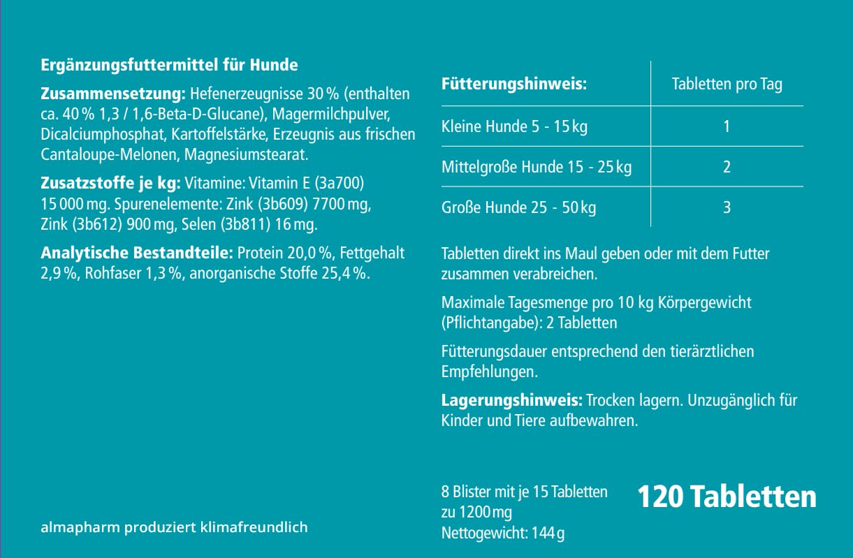 almapharm ImmuStim H | 120 Tabletten | Ergänzungsfuttermittel für Hunde | Unterstützende Vitalstoffe für das Immunsystem