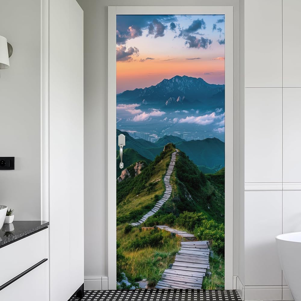Sticker Porte Thème Naturel, Stickers Porte Trompe L'oeil Paysage Autocollant Poster Auto-Adhésif Art Décor Pour Chambre Salon Salle de Bain Papier Peint 95x215 cm 781n