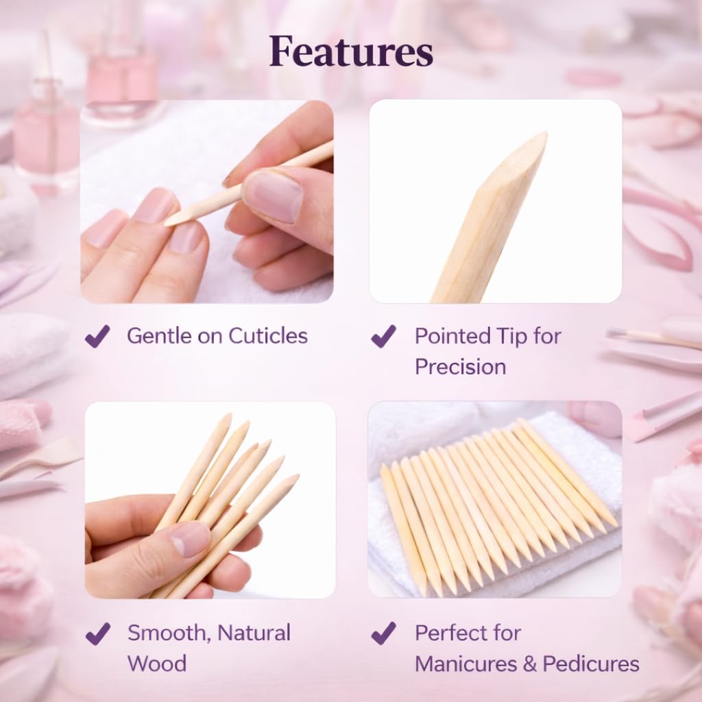 Trendy Look 24 Pcs Orange Wood Nail Sticks Double Sided Cuticle Pusher Remover Manicure Pedicure Tool 1