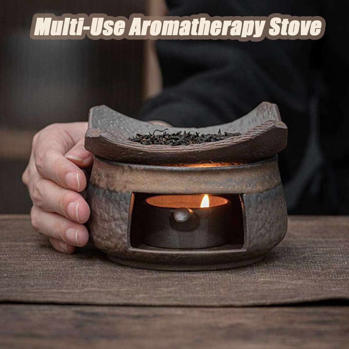 Kominek na zioła cedrowe i zen, 2 szt. Ceramiczny piec do aromaterapii, palnik na olejki eteryczne, świeczniki na podgrzewacz do czajnika, podgrzewacz do czajnika, zestaw łagodzący stres