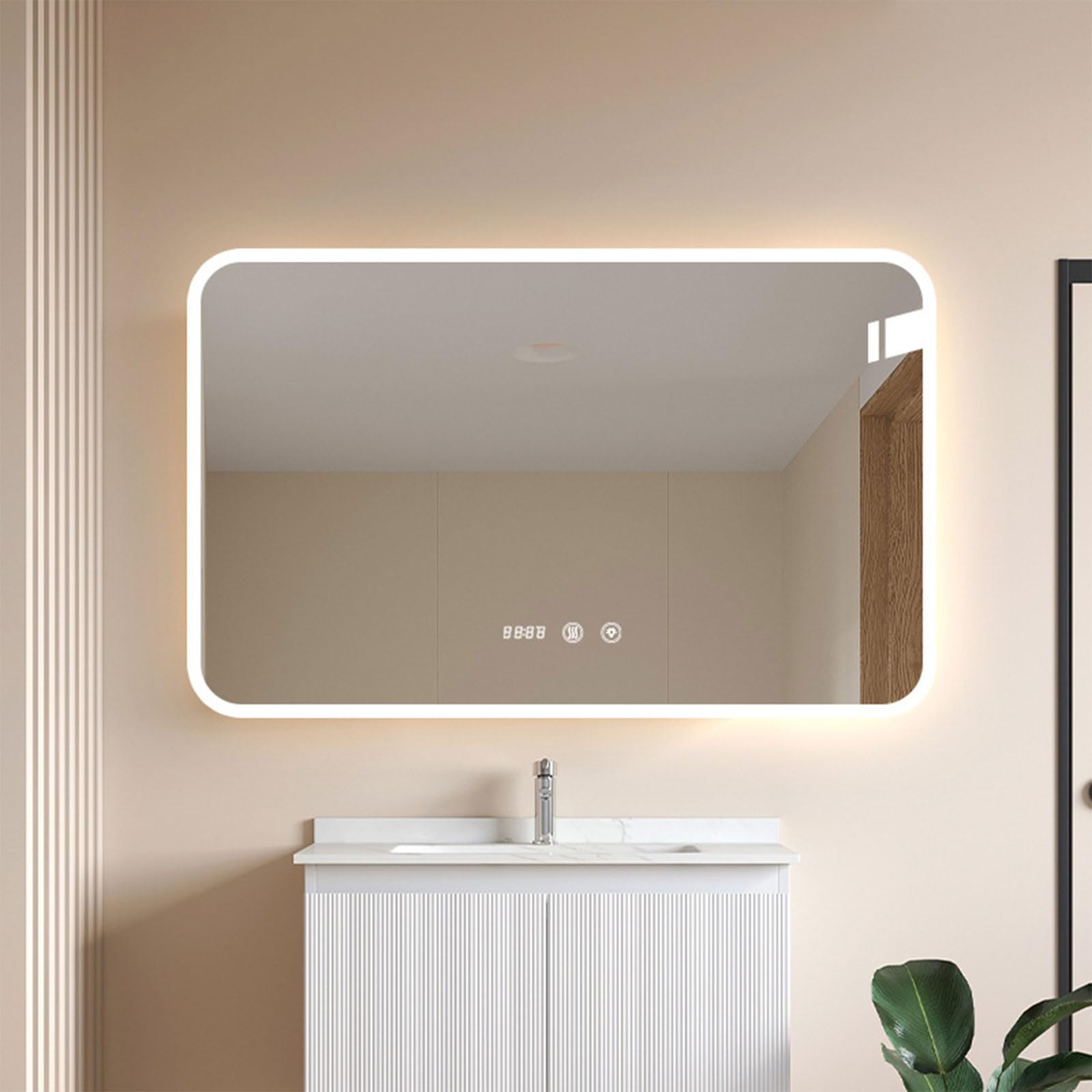 Ściemnialne lustro łazienkowe LED, przeciwmgielne lustro ścienne do nowoczesnego wystroju domu, 50 x 70 cm, lusterko kosmetyczne z regulowanym oświetleniem, idealne do łazienek i przebieralni