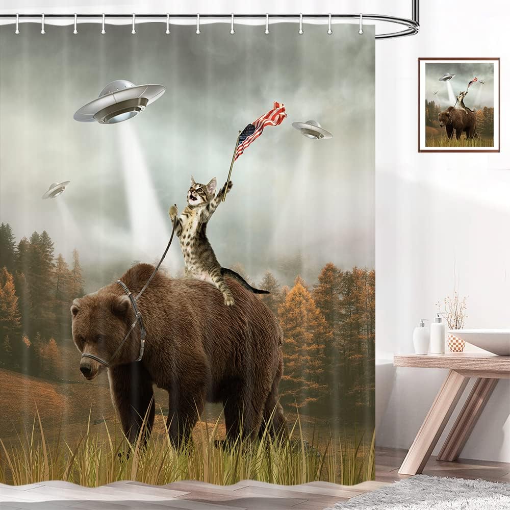 Funny Shower Curtain with SaintK Holding BabyY Waterproof