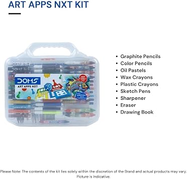 Doms Art Apps Nxt Kit With Plastic Carry Case | Perfect Value Pack | Kit For School Essentials | Gifting Range For Kids | Combination of 9 Stationery Items