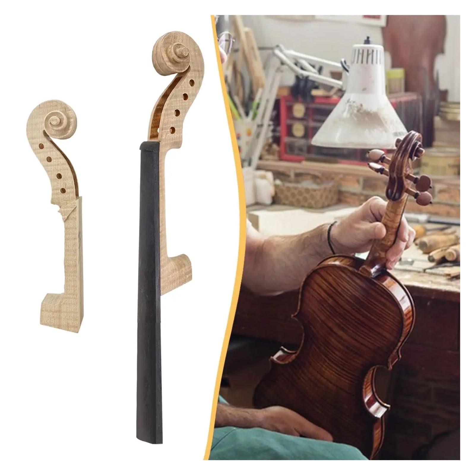 Testa Del Manico In Legno For Violino Fai Da Te | Manico e testa di violino in legno non finito, pratica parte di riparazione realizzata a mano