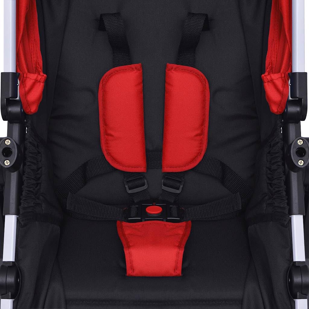 vidaXL Passeggino 3 in 1 Bambini Alluminio Rosso e Nero Carrozzina Seggiolino