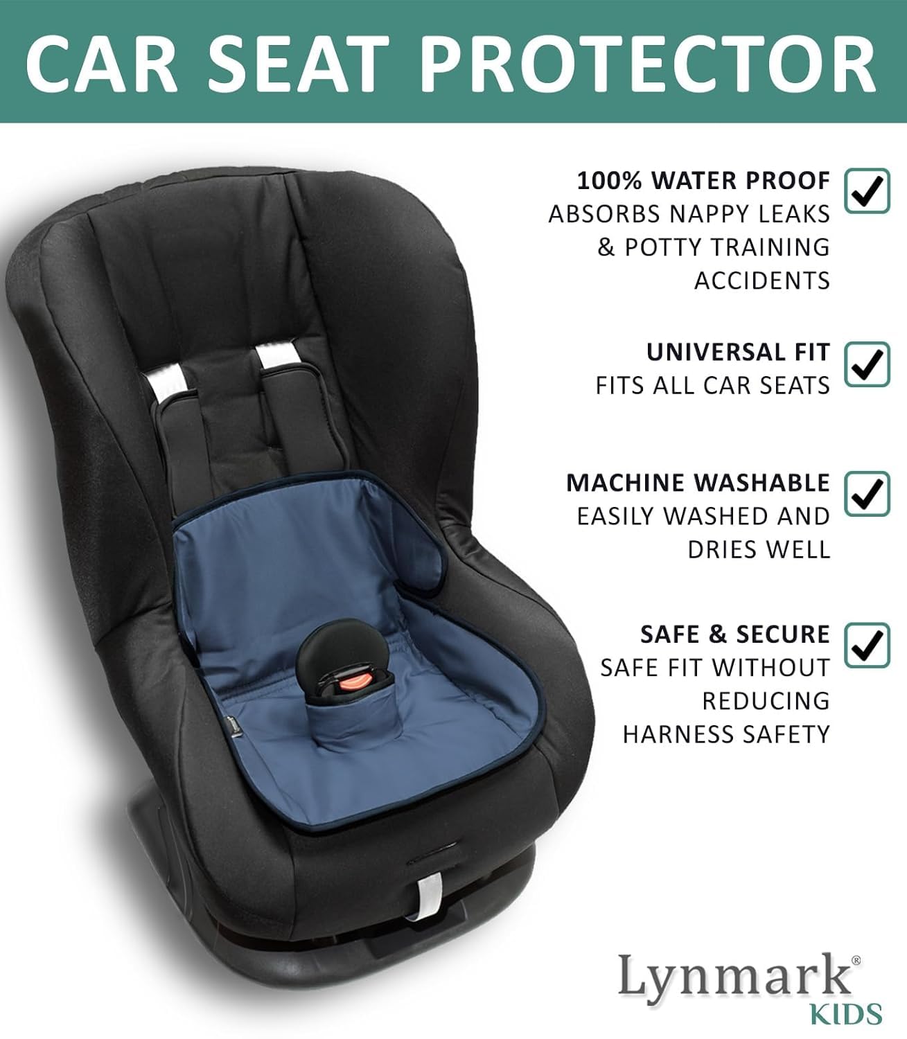 Lynmark® Potty Training Car Seat Protector Cover – Waterproof Soft Piddle Pads for Toddlers and Baby Carseat – Travel-Friendly Universal Washable Liner Mat for Spills, Nappy Leaks, Accidents – Navy