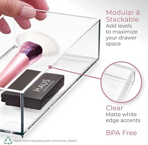 Miniatura 5 de iDesign - Organizador apilable de cajones de maquillaje, organizador de tocador o organizador de escritorio, transparenteblanco mate