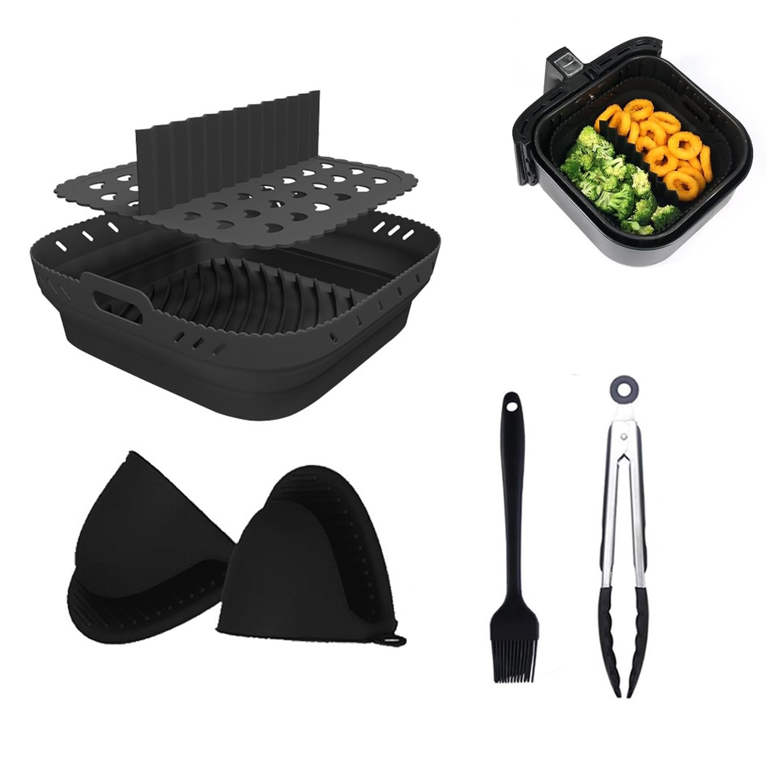 Hot Air Fryer Accessories, Airfryer Accessories, Silicone Mould Hot Air Fryer, Insert for Hot Air Fryer, Hot Air Fryer Baking Mould with Dividers for Philips/Princess/Tefal Hot Air Fryer