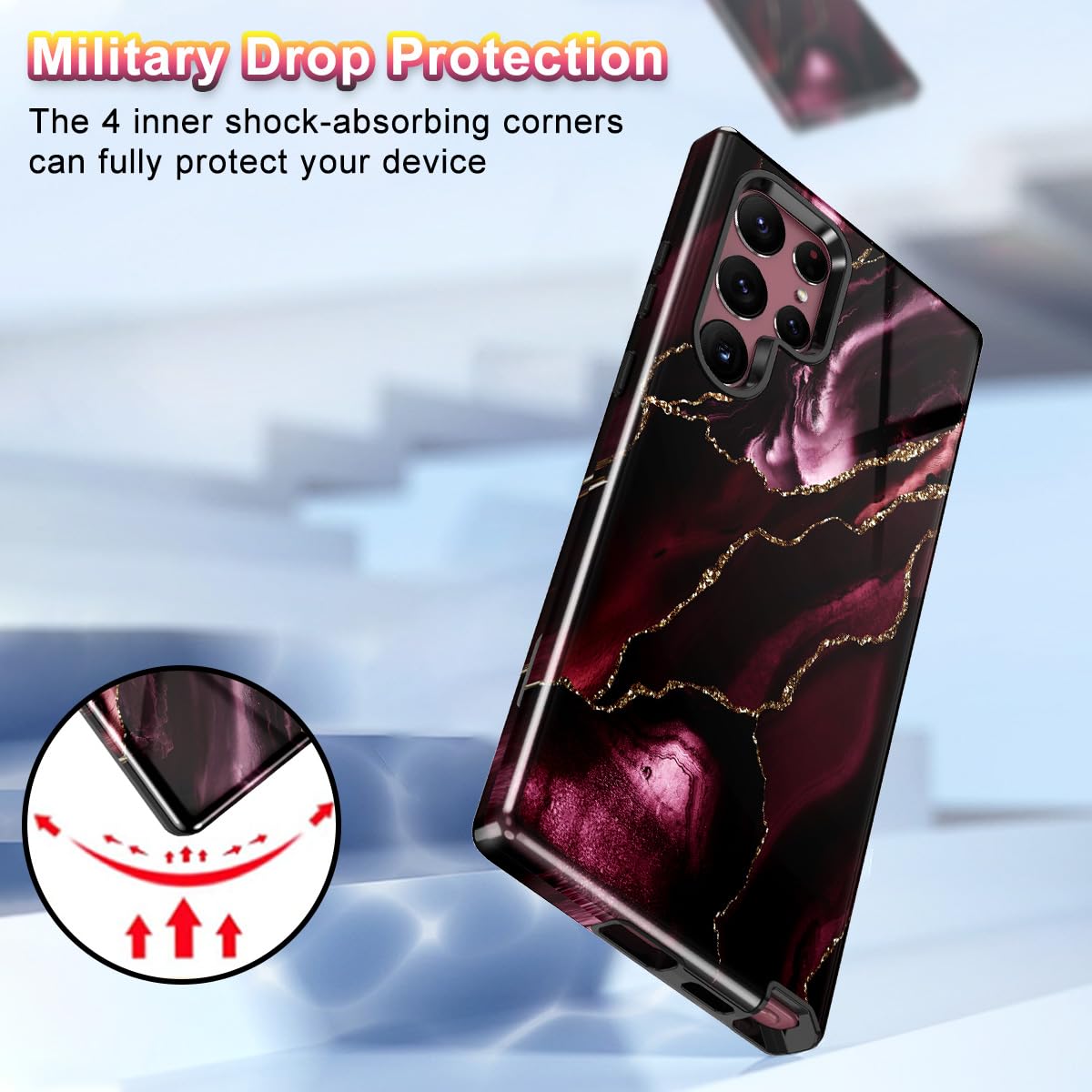 Btscase Funda para Samsung Galaxy S22 Ultra 5G, diseño de mármol 3 en 1, resistente, a prueba de golpes, cuerpo completo, policarbonato duro y silicona suave, protección contra caídas, para mujeres y