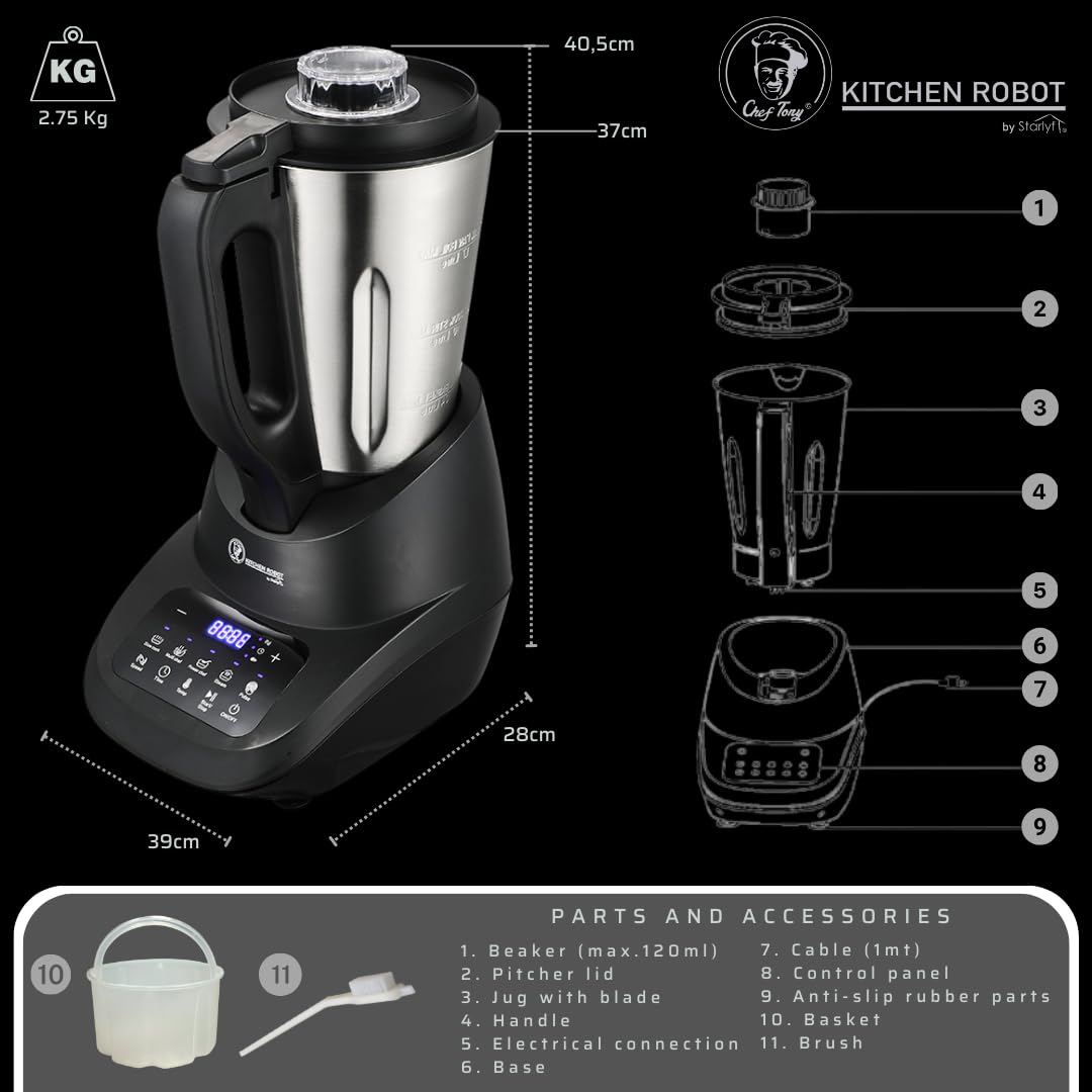Robot Kuchenny 1,7 L - Wielofunkcyjny Robot Kuchenny 500 W z Funkcją Turbo 10 Prędkości - Kompaktowy Robot do Gotowania, Miksowania, Siekania