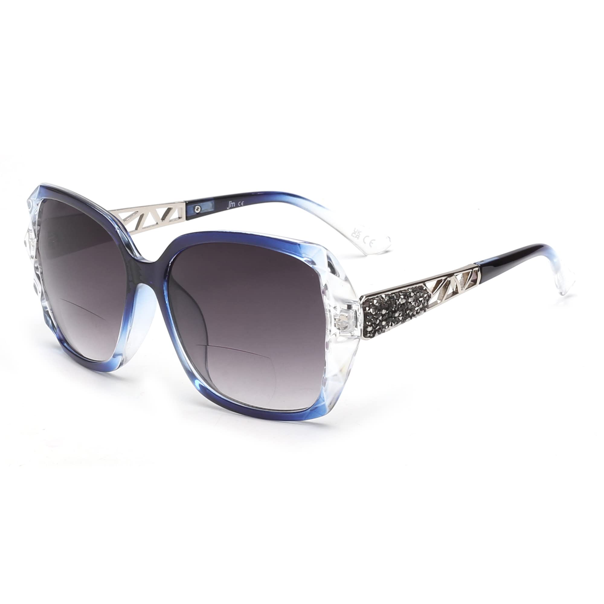 JM Bifocal Reading Sunglasses, Oversized Sun Reader Glasses for Women UV Protection Outdoor Clear Blue +2.25