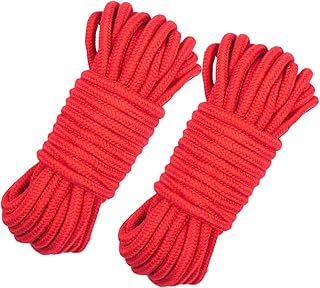 2 Roll 10M Soft Cotton Rope 32 feet Multifunction Natural Durable Long Rope All Purpose Braided Rope Hanger Craft DIY 8 MM Thick Cotton Cord-Red