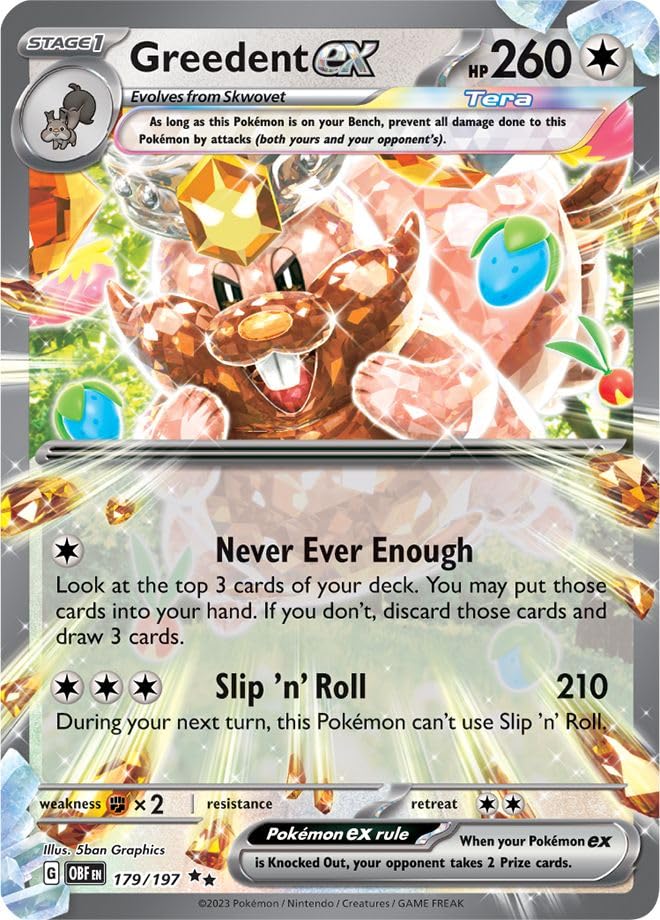 Greedent ex 179/197 Double Rare Pokemon Card | Obsidian Flames Set | Scarlet & Violet Series | Titan Authenticated