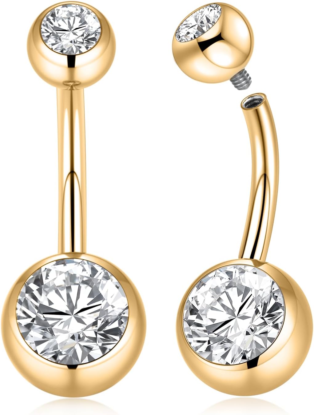 FUNLMO 2pcs Titanium Belly Button Ring Belly Button Piercing Belly Rings Internally Threaded Cube Zircon Navel Piercing Jewelry 14G 8-16mm