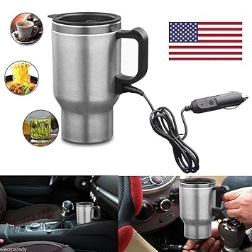PINZU CAR Heating Cup | 400ML 12V AUTO Coffee and Tea Maker Kettle Pot Steel Thermos for All Cars