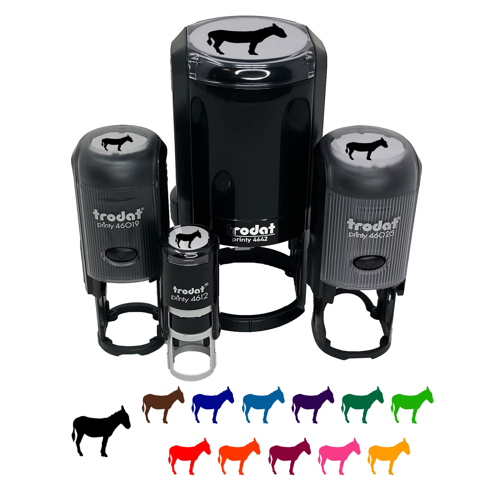 Donkey Silhouette Solid Self-Inking Rubber Stamp for Stamping Ink Stamper Crafting Planners - 1/2 Inch Mini - Orange Ink