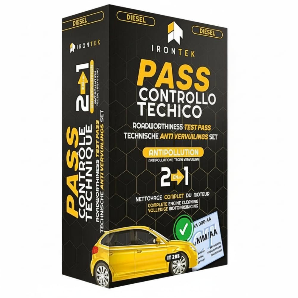 Kit Additivo Diesel Pass Controllo Tecnico - IRONTEK - 2x300ml | IT205 | Pulitore Iniettori | Trattamento Olio Motore | Riduce Emissioni | Azione in 300 km