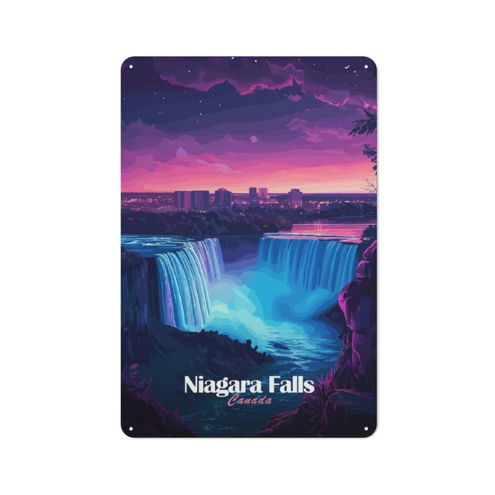 Junmoney Niagara Falls Night View For Garden Room Or Summerhouse, Vintage Tin Sign 30X20cm, For Display In Garden Rooms And Summerhouses