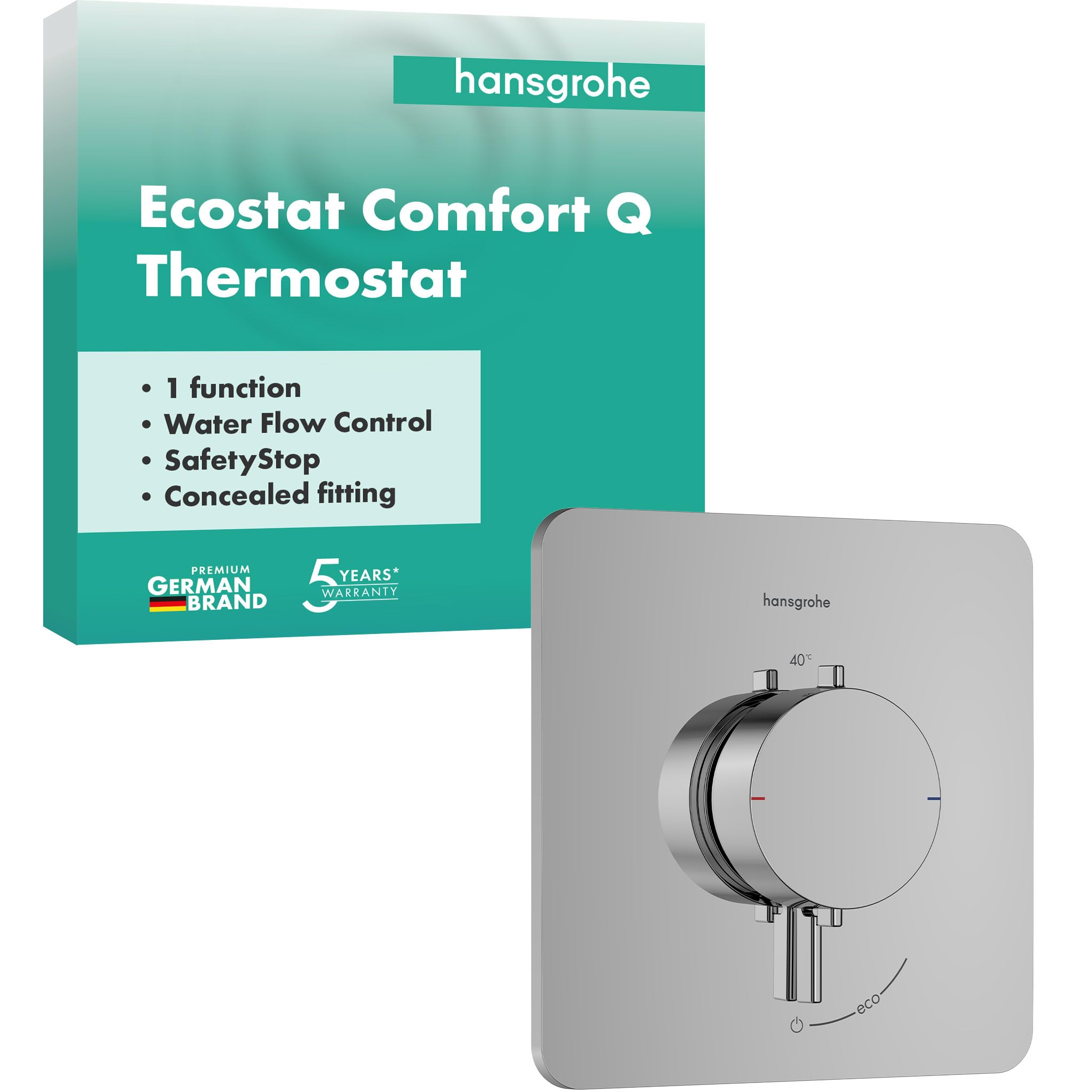 hansgrohe Ecostat Comfort Q - bateria termostatyczna podtynkowa, armatura łazienkowa z zabezpieczeniem przy 40 °C, termostat, kran do 1 odbiornika, chrom, 33712000