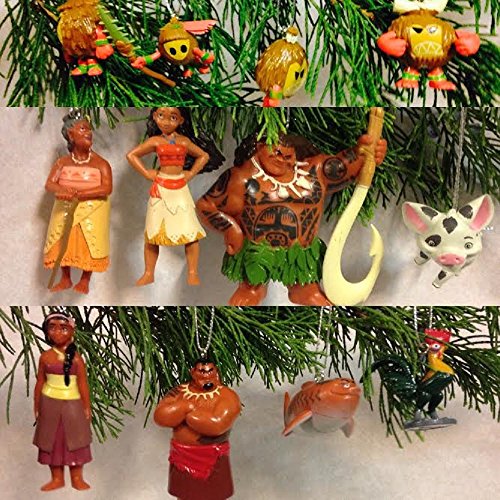 Disney SEMO2002 Film Deluxe-Mini Ornament Set mit 12 Figuren SEMO2002, Maui, Pua, heihei, tui, Sina, Gramma Tala, Shark und mehr.