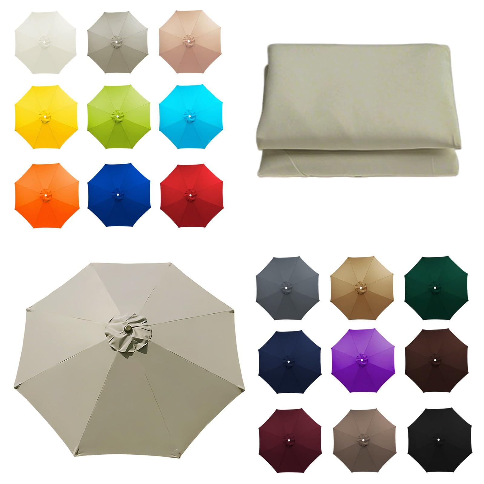 ALDNMBR 6&8 Rib Patio Garden Umbrella Replacement Canopy 6.5ft-11.5ft Elastic Polyester Reinforced Corner Top Vent Wind Stable Budget Washable Outdoor Beach Top color 7.5FT/2.30M-8Ribs
