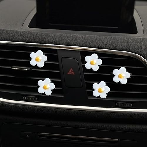 Miniatura 5 de NTRR - Lindos clips de ventilación de margaritas, 5 piezas de ambientadores de coche de flores blancas para mujeres, clips de ventilación difusores