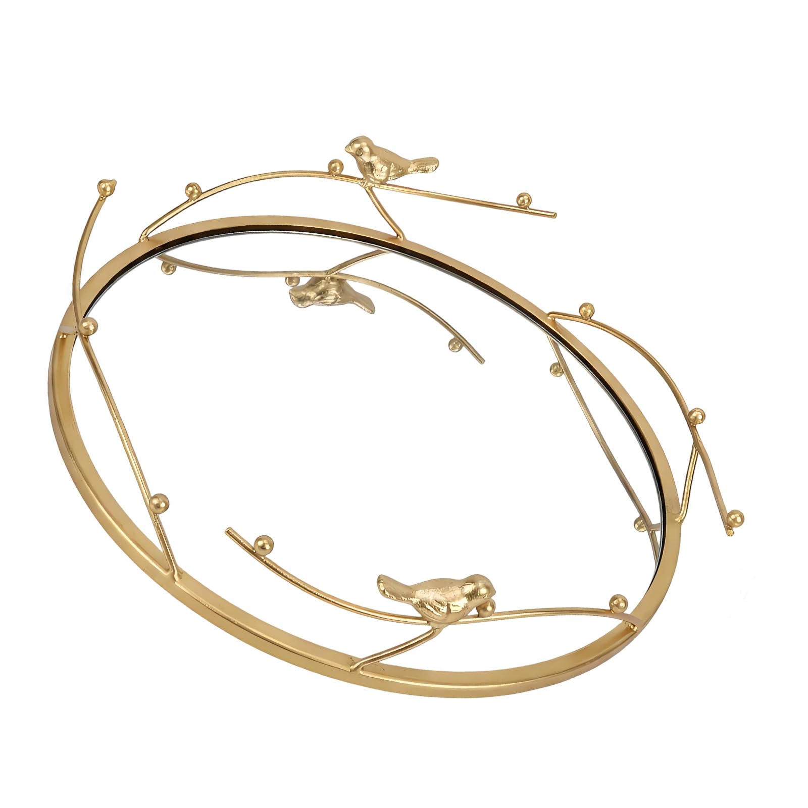 Artistic Iron Mirror Jewelry Tray Vanity Bathroom Storage Jewelry Holder Tray with Bird Accents
