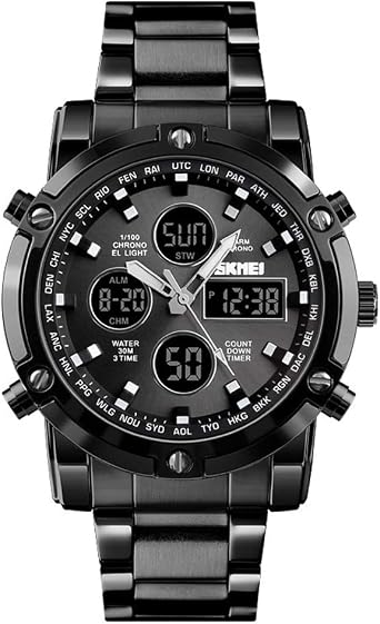 Mens Watch Digital-Analog Watch Chronograph Business Casual Japanese Movement Alarm Function Calendar Day of Week Stopwatch Digital-Analog Watch Luminous Light SS Belt 30M Waterproof Round Face Belt