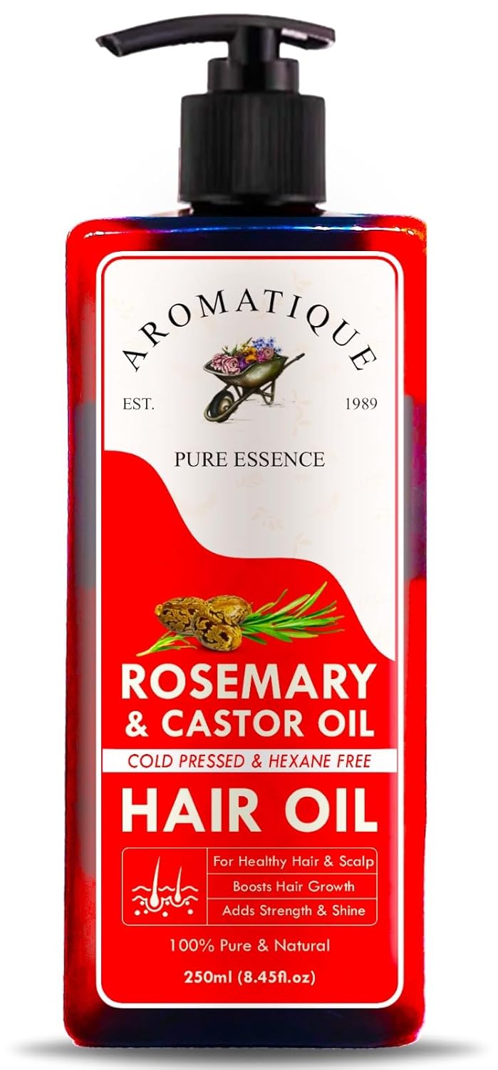 Aromatique Rosemary & Castor Oil Cold-Pressed & Hexane-Free Nourishing Blend for Hair & Scalp Deep Hydration & Shine Suitable for All Hair Types (250 ML) natural