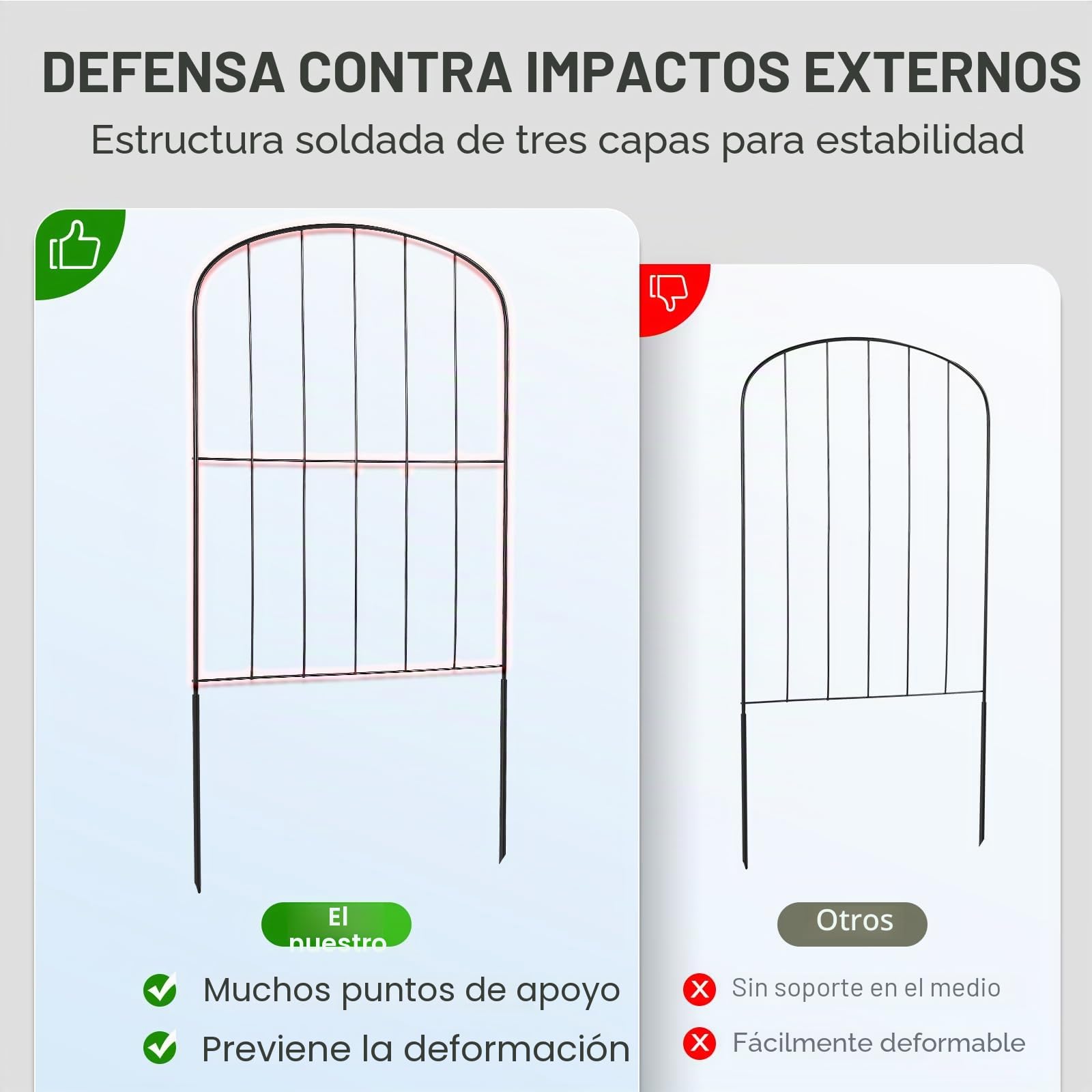 VEVOR Valla Metálica de Jardín 61x33 cm Valla de Metal Exterior 28 Vallas sin Excavación de Acero al Carbono 56 Clips Valla Decorativa para Jardín Espaciado de Picos 5,08 cm para Animales Patio, Negro