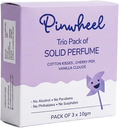 Pinwheel Solid Perfume Bar (Pack of 3) in 3 vibrant fragrances - Cherry Pop | Vanilla Clouds | Cotton Kisses, travel frien...