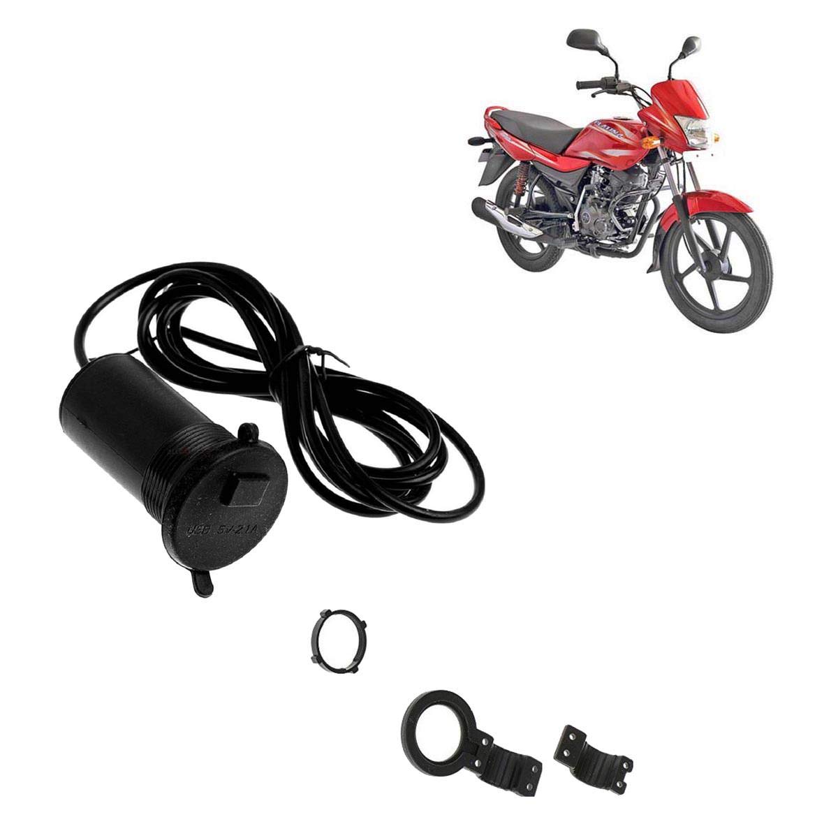 Autokraftz Black Waterproof Without Switch Bike Mobile Charger Handle Bajaj Platina 100 DTS-I-image-44