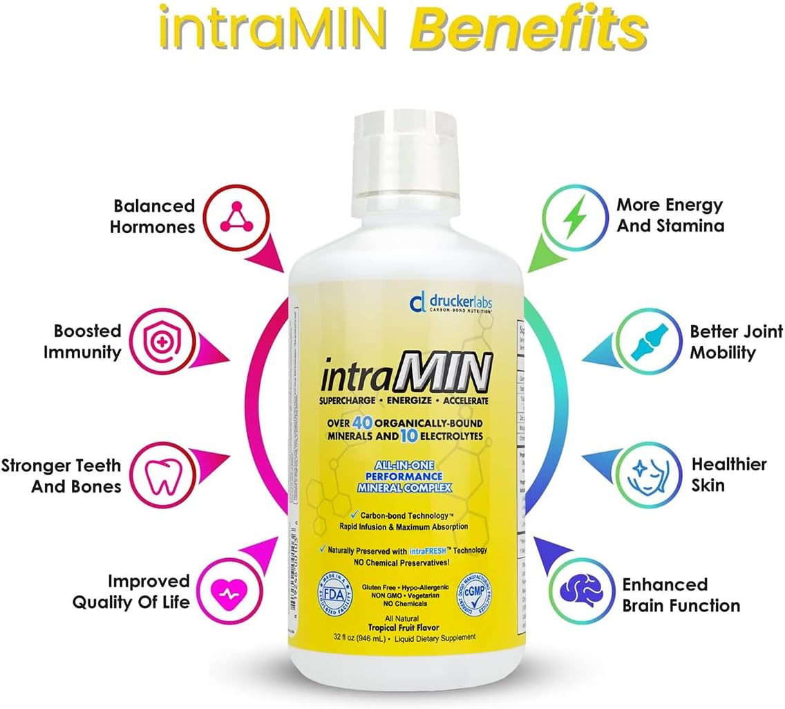 Drucker Labs Organic Liquid Minerals Dietary Supplement for Men, Women, Kids, Immune Support, Muscle Support, Non GMO, Gluten Free, Vegan, Electrolytes (32 oz., Tropical Fruit) - Image 2