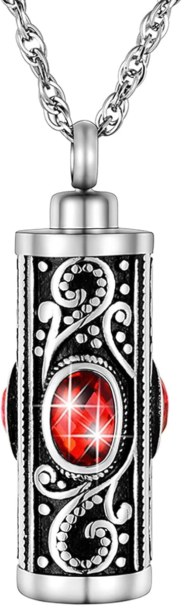 XIUDA Crystal Cremation Urn Necklace for Ashes Keepsake Stainless Steel Memorial Pendant with Flower