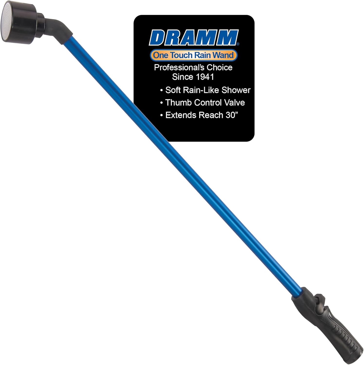 Dramm One Touch Rain Wand Watering Wand – 30 Inch Garden Watering Wand with Thumb Control Valve – Gentle Shower Spray for Plants, Flower Beds & Hanging Baskets – Blue