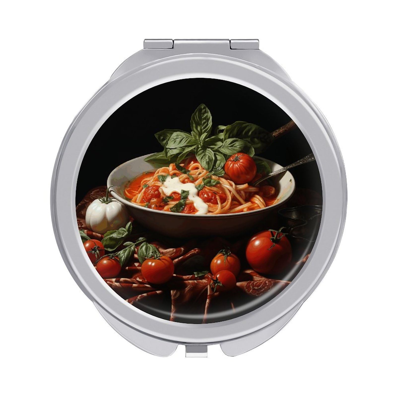 Fekiloot Style Italian Pasta Pictures Travel Makeup Mirror Handheld Compact Mirror Portable Pocket Mirror Double-Sided 1X/2X Magnifying For Handbag And Purses