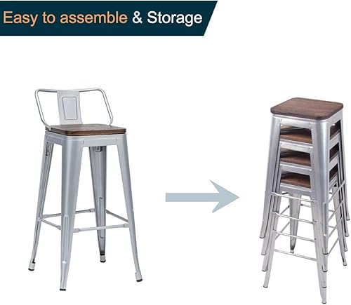 Miniatura 18 de Alunaune Juego de 4 taburetes de bar de metal de 26 pulgadas, taburetes de bar de altura de mostrador negro mate, sillas de barra industriales con