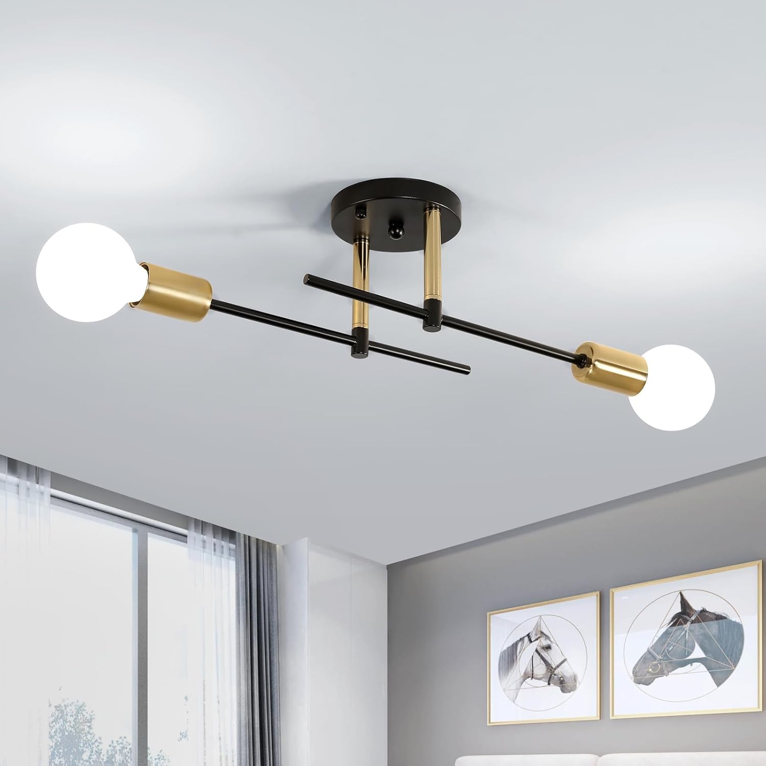 Comely Plafondlamp, vintage plafondlicht, retro, 2-lichts, retro plafondspot, E27-fitting, moderne kroonluchter van metaal, industriële hanglamp voor slaapkamer, eetkamer, keuken, bar, restaurant