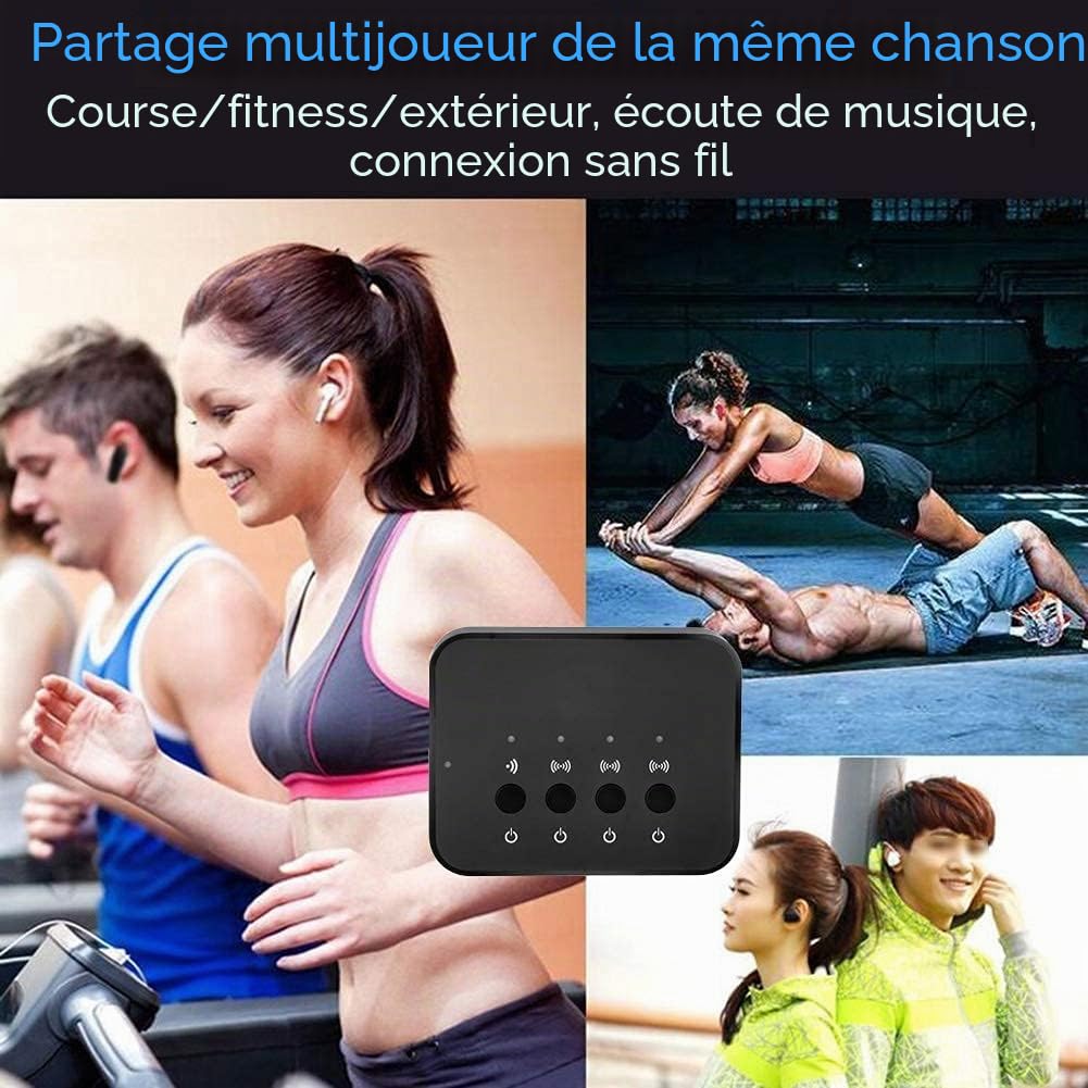 Splitter Bluetooth 1 entrée 3 sorties, adaptateur audio stéréo sans fil filaire 3,5 mm, compatible avec les téléphones mobiles, tablettes, ordinateurs portables, pour écouter de la musique, regarder d