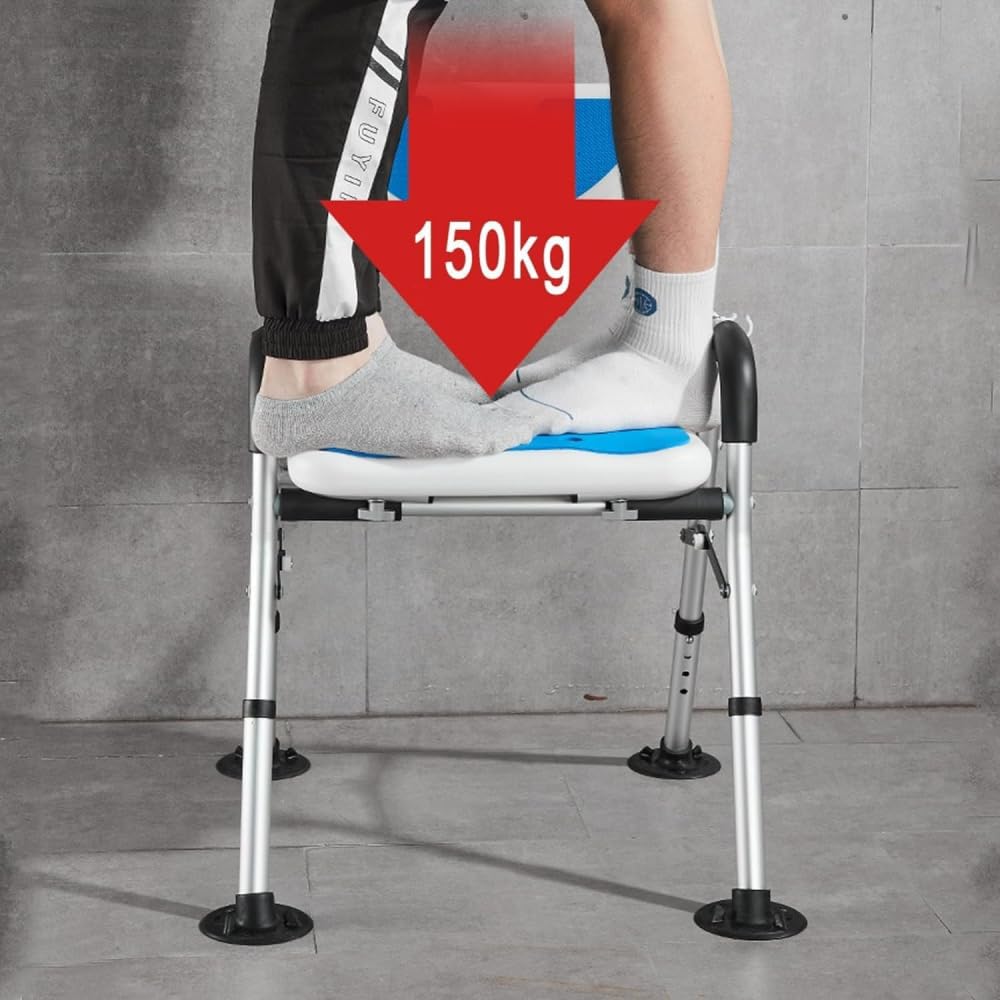Silla de Ducha Ligera y Plegable for Personas Mayores, Taburete Acolchado con Respaldo, Ajustable en 4 Alturas, extraíble y Antideslizante.