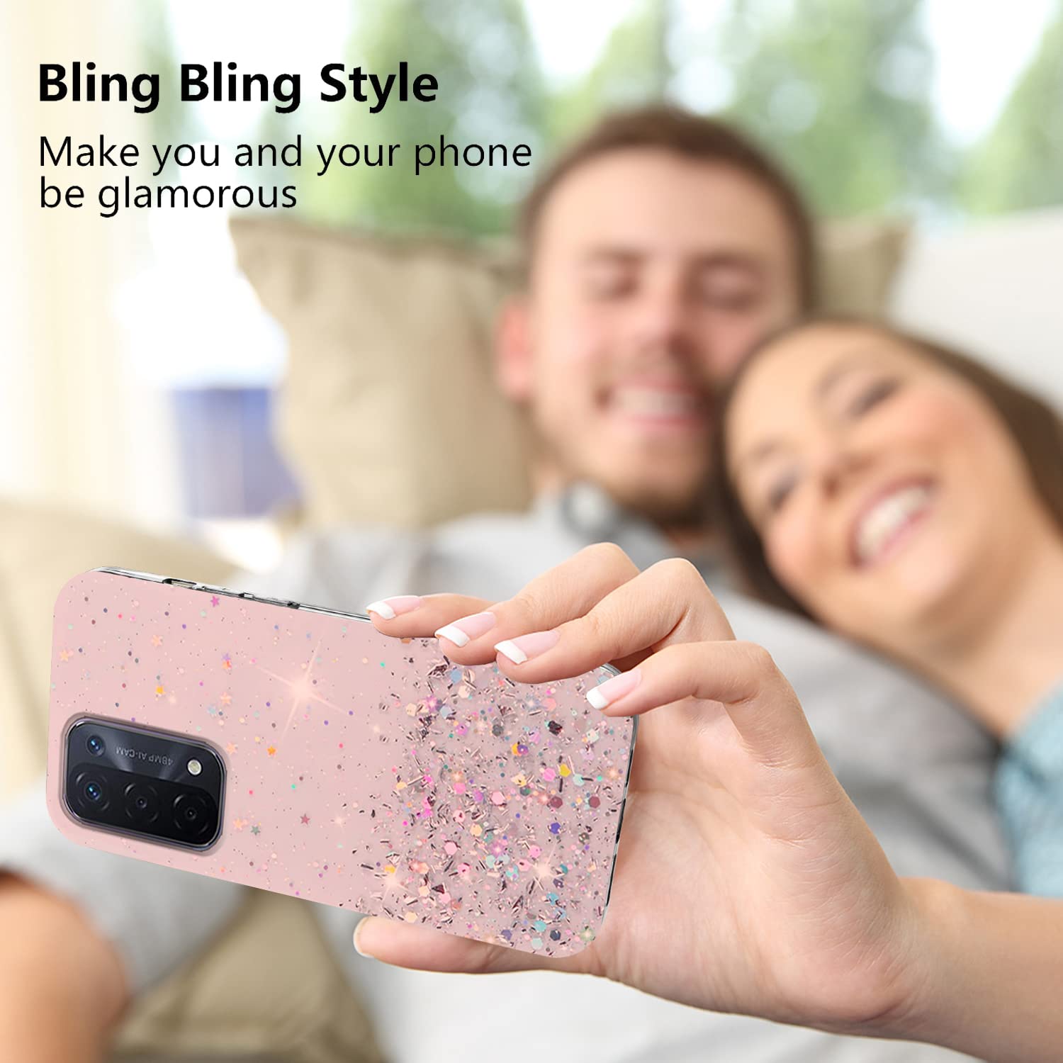 Compatibile con Cover Oppo A74 5G Glitter Trasparente,Custodia Oppo A74 5G Silicone Sottile Brillantini Case (Nero