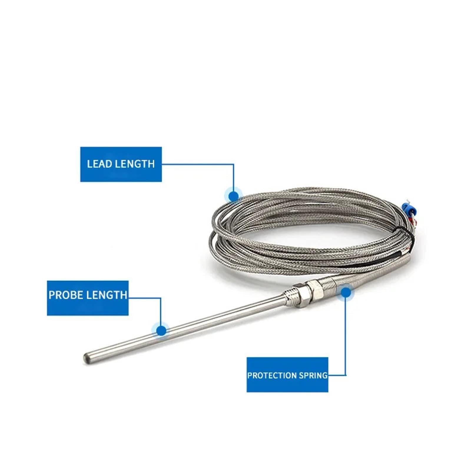 Termopar M8 1m 2m 3m 4m 5m Tipo KEJ PT100 50mm 150mm 100mm 200mm sonda Rosca Cable Sensor de Temperatura 0-800 ℃(5M PT100,200mm)